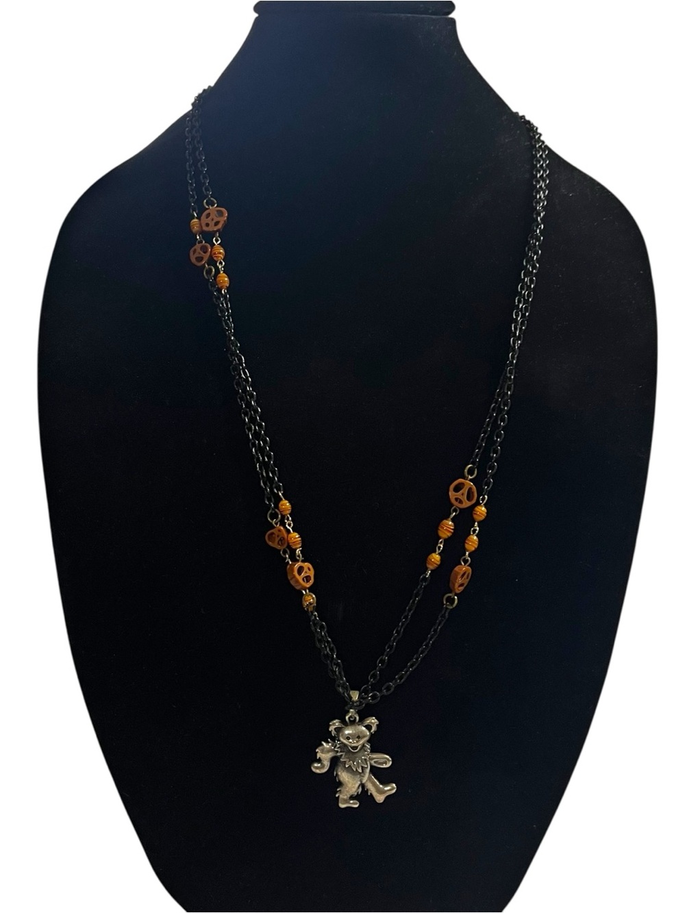 Vtg Double Strand 2” Grateful Dead Dancing Bear Pendant Necklace 26” Garcia